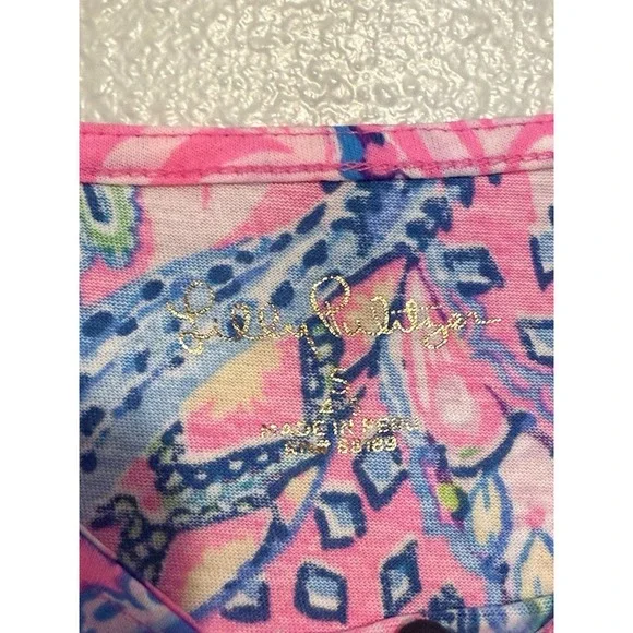 Lilly Pulitzer Girls Cotton Pink Blue Paisley Bird Short Sleeve Dress S 4/5 - Picture 2 of 7
